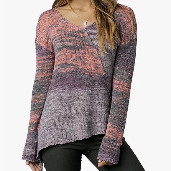 PrAna Vignette V-neck Knit Sweater Asymmetrical Purple Tart Size Large - Picture 1 of 12